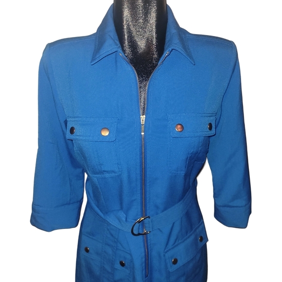 Sharagano Blue Belted Utility Dress 6 - Picture 2 of 7